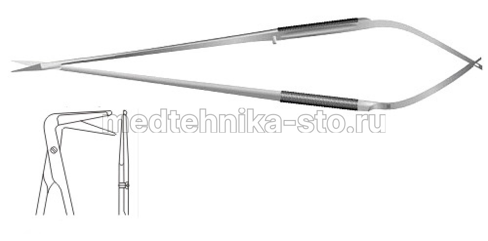 Ножницы м/х коронарные, 180 мм, пл.р.,р.ч.с пуговкой 15 мм, из.90гр